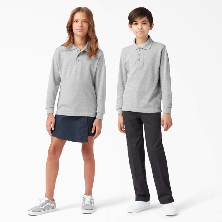 Kids' Piqué Long Sleeve Polo, 4-20 - Heather Gray (HG) image number 5