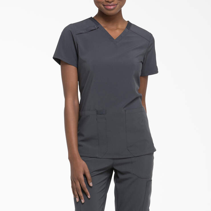 Women's EDS Essentials V-Neck Scrub Top - Pewter Gray (PEW) image number 1