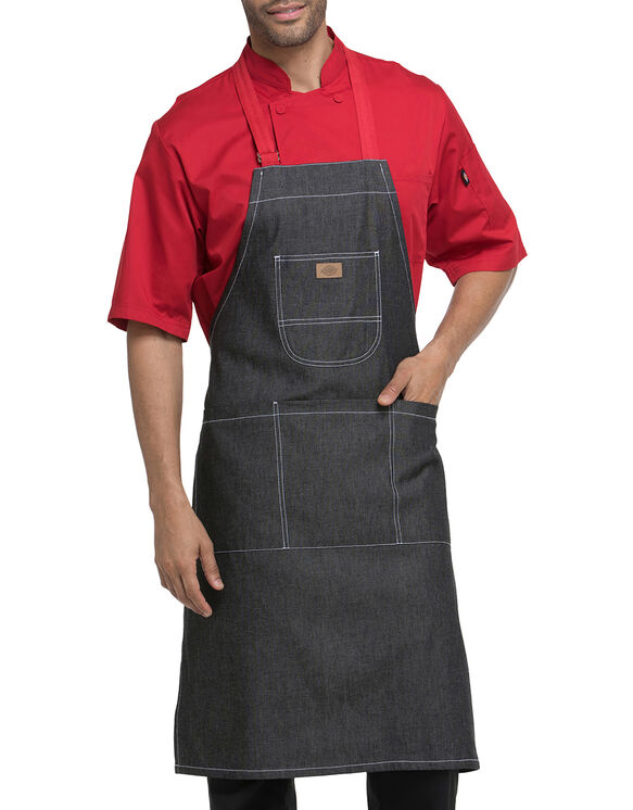 Unisex Bib Apron with Red Straps - BLACK (BLK)