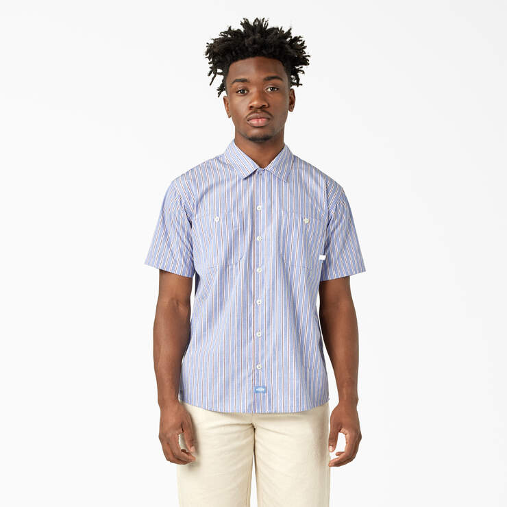 Dickies Premium Collection Poplin Service Shirt - Blue/Brown Stripe (LSV) image number 1