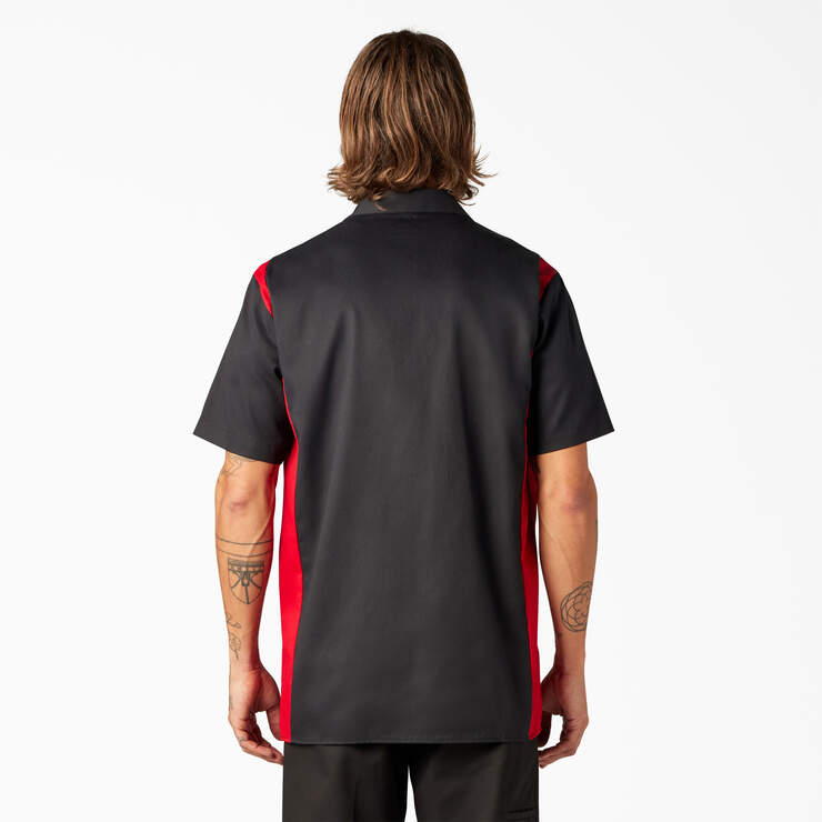 Two-Tone Short Sleeve Work Shirt - Black Red Tone (BKER) image number 2