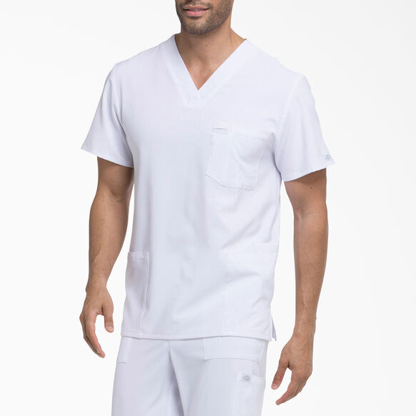 Men&#39;s EDS Essentials V-Neck Scrub Top with Patch Pockets - White &#40;DWH&#41;
