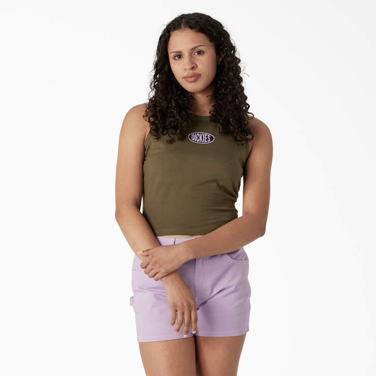 Women's Racerback Cropped Tank Top - Military Green (ML) image number 1