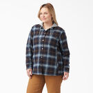 Women&rsquo;s Plus Flannel Hooded Shirt Jacket - Clear Blue/Brown Ombre Plaid &#40;A1G&#41;