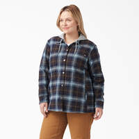 Women’s Plus Flannel Hooded Shirt Jacket - Clear Blue/Brown Ombre Plaid (A1G)