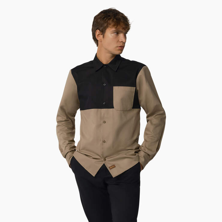 Dickies 1922 Color Blocked Long Sleeve Shirt - Black/Maple (BKMA) image number 1