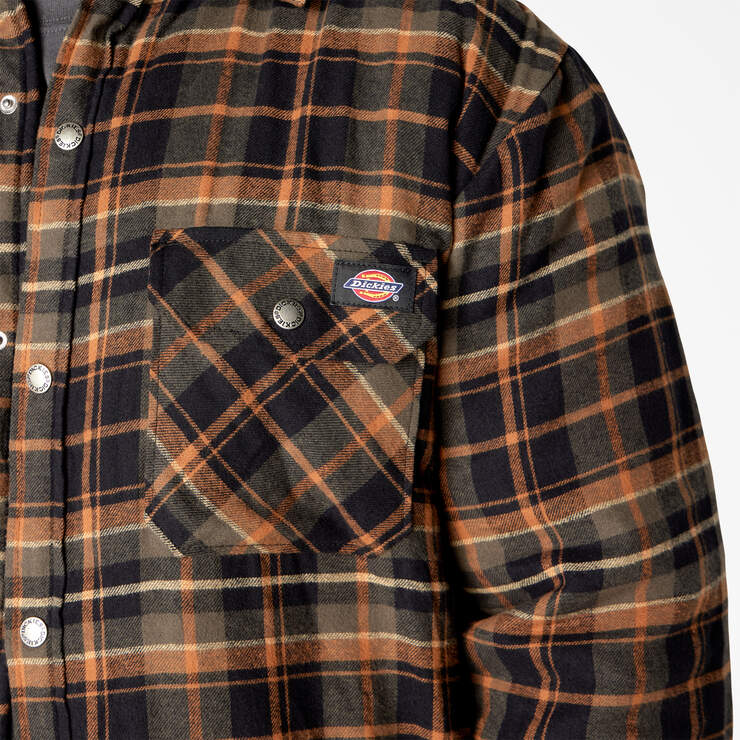 Water Repellent Fleece-Lined Flannel Shirt Jacket - Moss/Black Plaid (B1B) image number 6