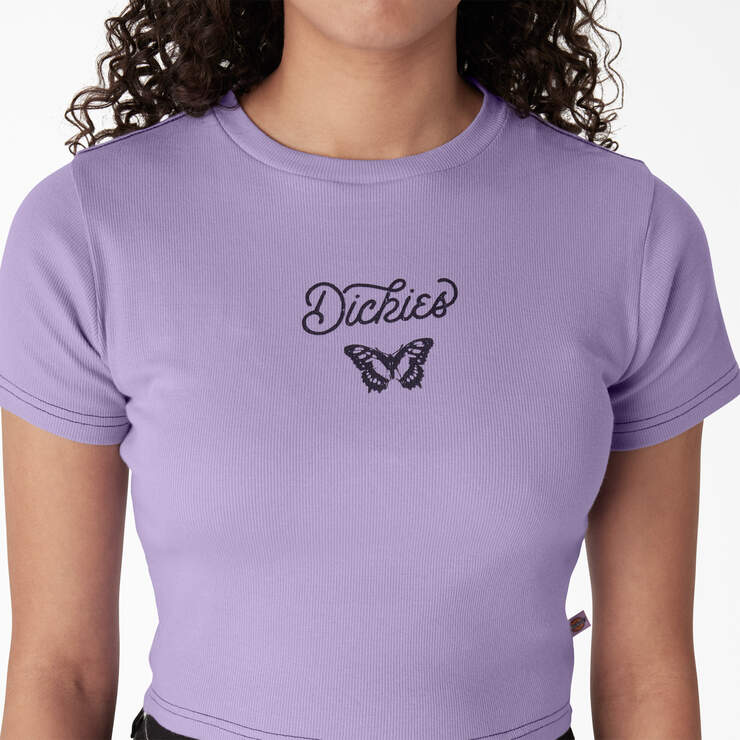 Women's Butterfly Graphic Cropped Baby T-Shirt - Purple Rose (UR2) image number 5