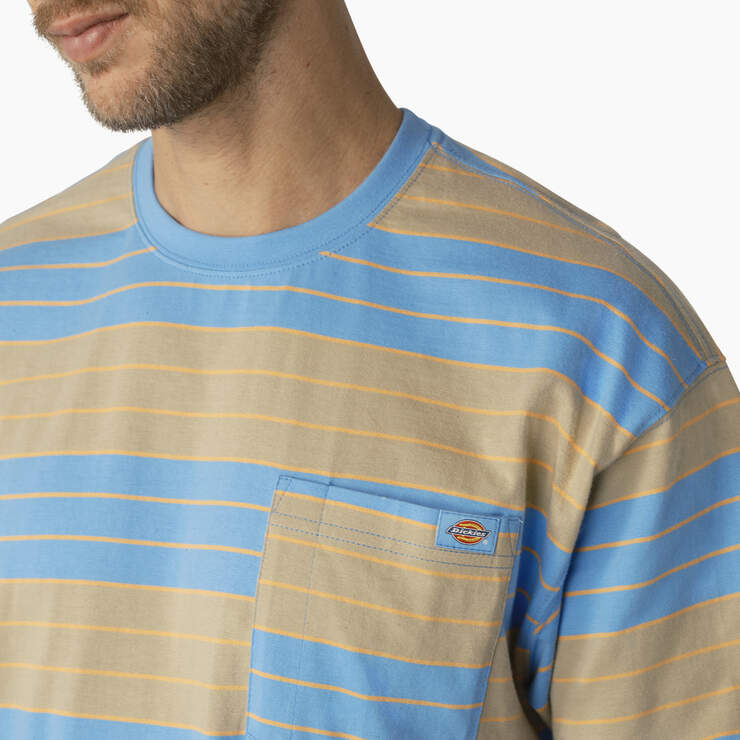 Relaxed Fit Striped Pocket T-Shirt - Azure Blue/Desert Sand Stripe (AST) image number 5