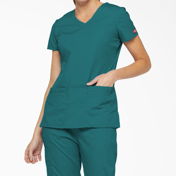 Women&#39;s EDS Signature V-Neck Scrub Top with Pen Slot - Teal &#40;DTL&#41;