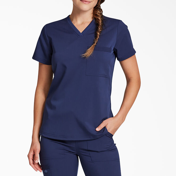 Women&#39;s Balance V-Neck Chest Pocket Scrub Top - Navy Blue &#40;NVY&#41;