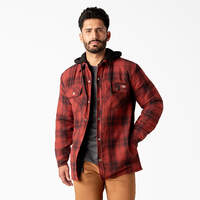 Water Repellent Flannel Hooded Shirt Jacket - Brick/Black Ombre Plaid (B2W)