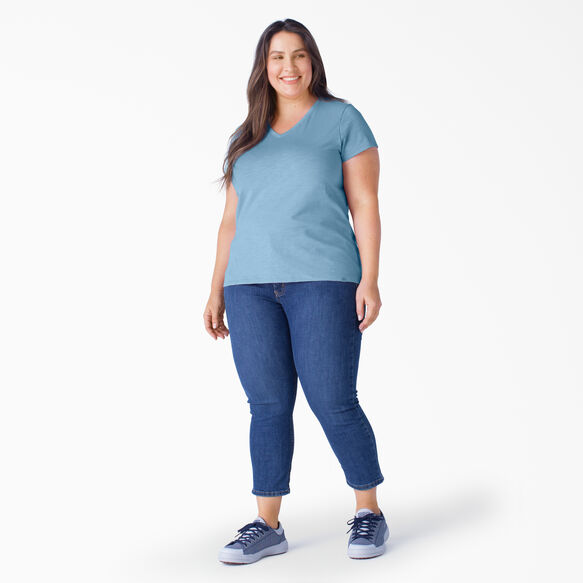 Women&#39;s Plus Short Sleeve V-Neck T-Shirt - Dusty Blue &#40;DL&#41;
