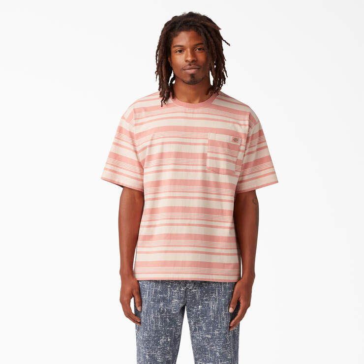 Relaxed Fit Striped Pocket T-Shirt - Rosette Stripe (R2S) image number 1