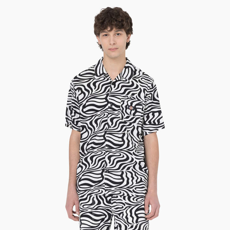 Zebra Print Short Sleeve Shirt - Black/White (BKWH) image number 1