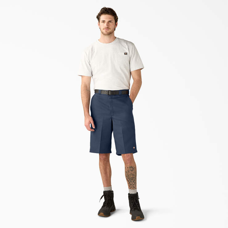 Loose Fit Flat Front Work Shorts, 13" - Navy Blue (NV) image number 7