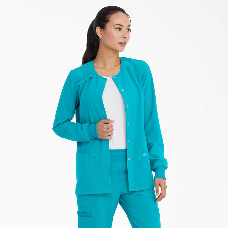 Women's EDS Essentials Snap Front Scrub Jacket - Teal Blue (TLB) image number 4
