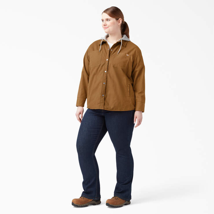 Women’s Plus Duck Hooded Shirt Jacket - Brown Duck (BD) image number 4