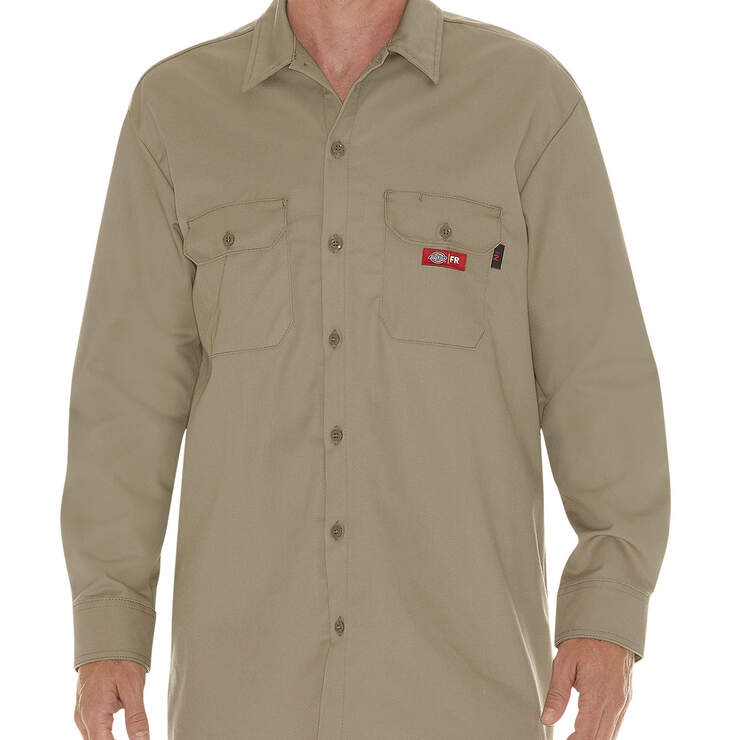 Flame-Resistant Long Sleeve Twill Shirt - Khaki (KH) image number 1