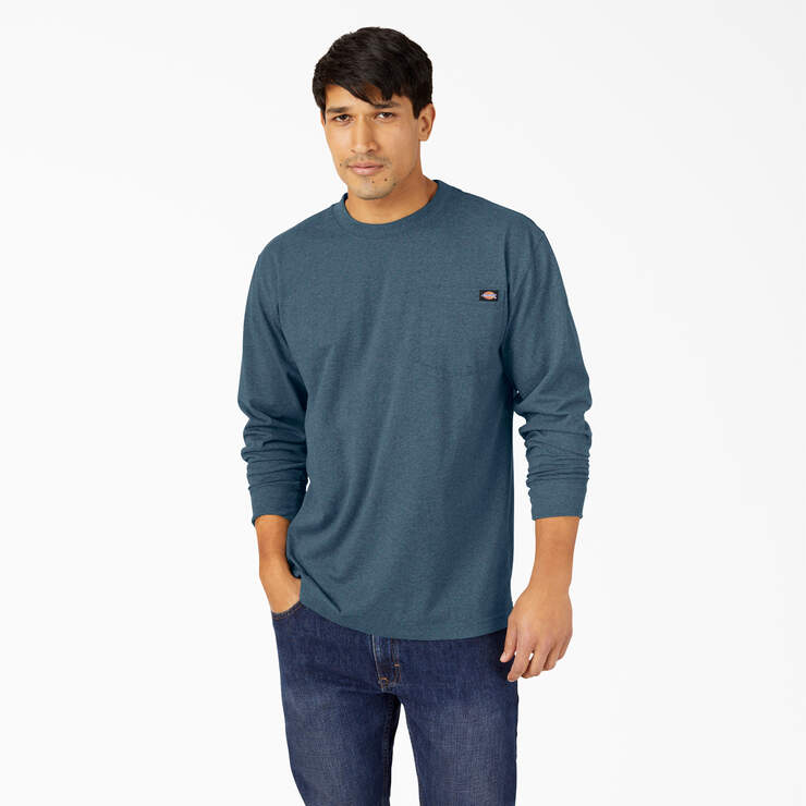 Heavyweight Heathered Long Sleeve Pocket T-Shirt - Baltic Blue (BUD) image number 1