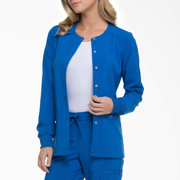 Women's EDS Essentials Snap Front Scrub Jacket - Royal Blue (RB) image number 3