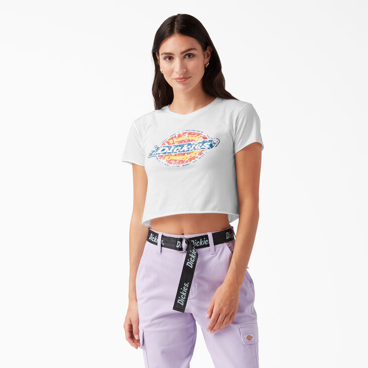 Women&rsquo;s Distressed Logo Cropped T-Shirt - White &#40;WH&#41;