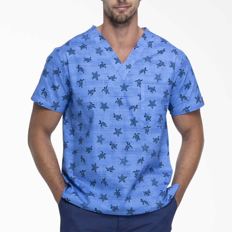 Men's EDS Signature Print V-Neck Scrub Top - Sea Life (SIF)