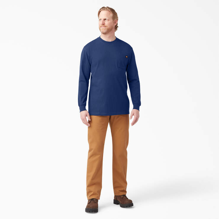 Heavyweight Long Sleeve Pocket T-Shirt - Deep Blue (EL) image number 7