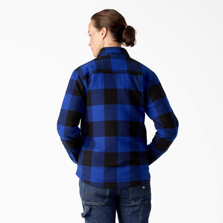 Women's Flannel High Pile Fleece Lined Chore Coat - Surf Blue/Black Buffalo Plaid (B1U) image number 2