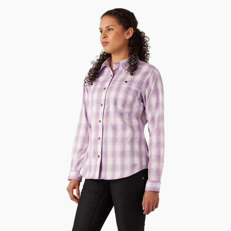 Women's Cooling Roll-Tab Work Shirt - Purple Rose Hillside Plaid (A2D) image number 3