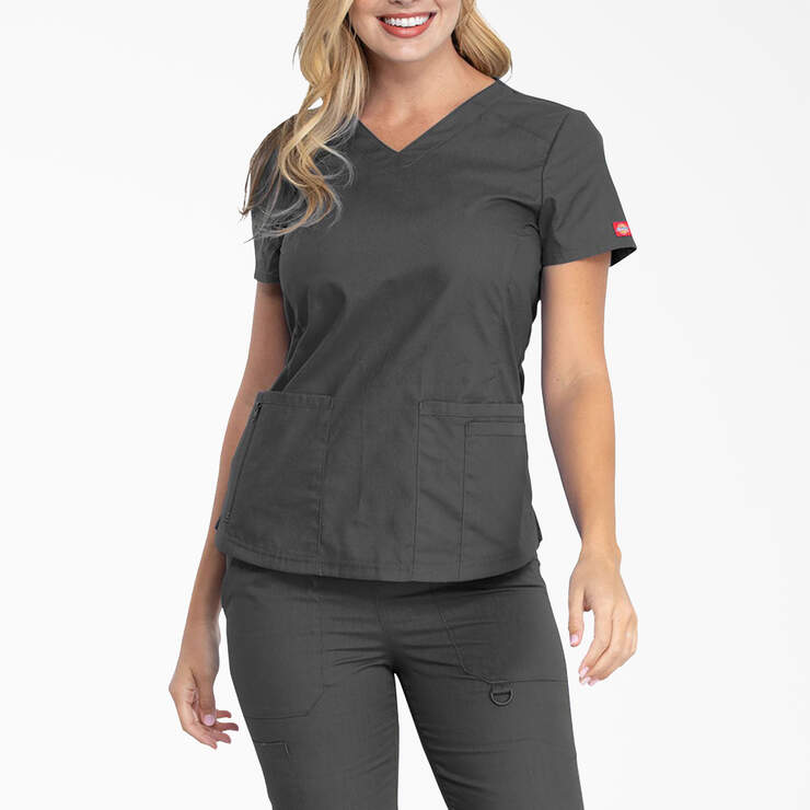 Women's EDS Signature V-Neck Scrub Top - Pewter Gray (PEW) image number 1