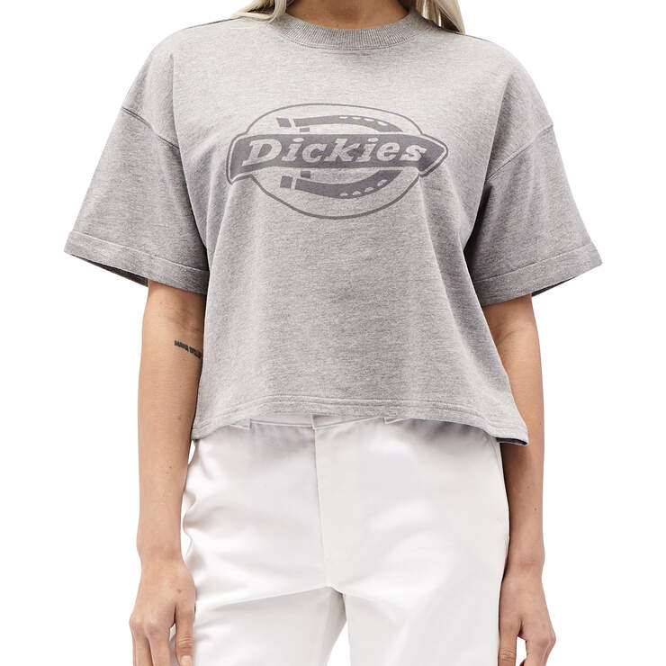 Dickies Girl Juniors' Cropped French Terry T-Shirt - Heather Gray (HG) image number 1
