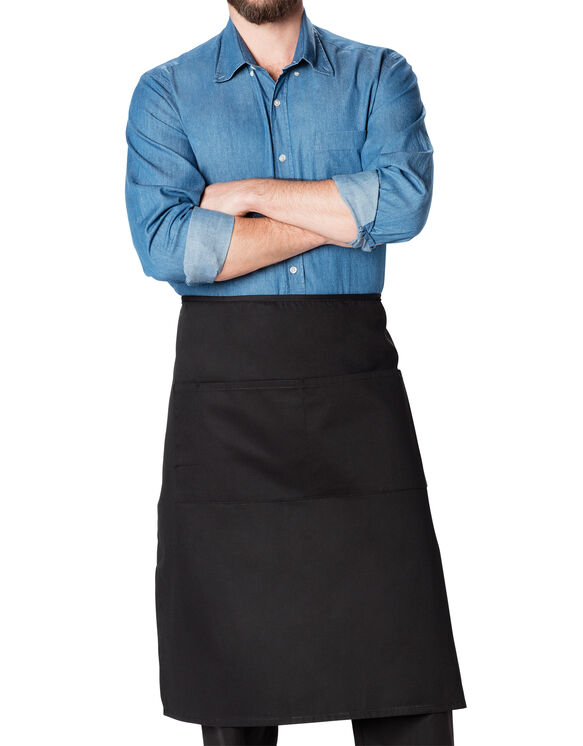 Unisex Full Bistro Waist Apron with 2 Pockets - BLACK (BLK)