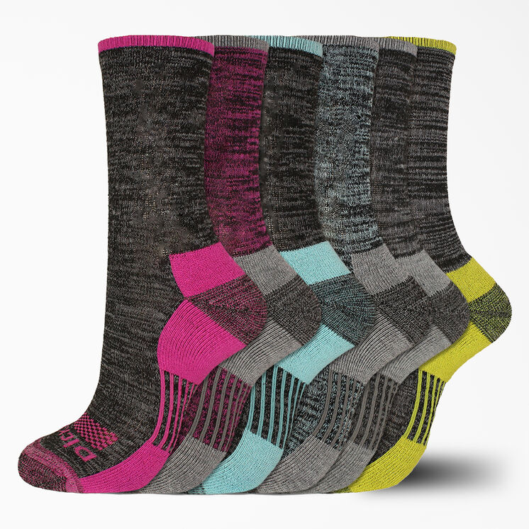 Women's Moisture Control Free Run Crew Socks, Size 6-9, 6-Pack - Black (BK)