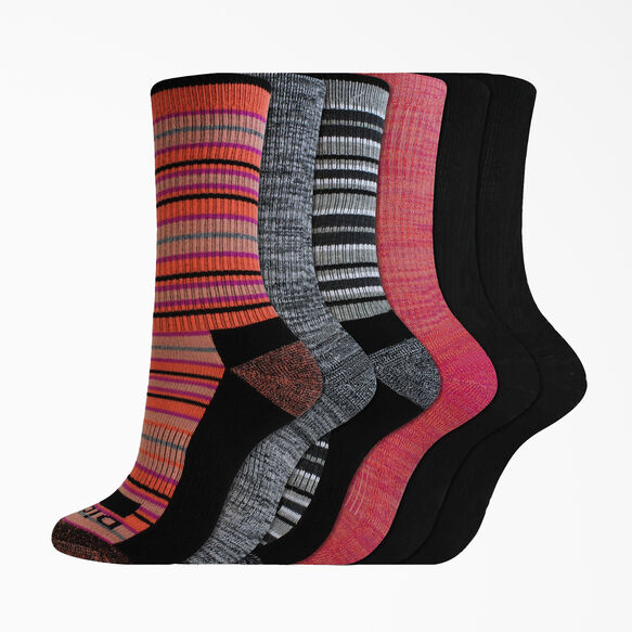 Women&#39;s Dri-Tech Moisture Control Striped Crew Socks, 6-Pack, Size 6-9 - Black &#40;BK&#41;