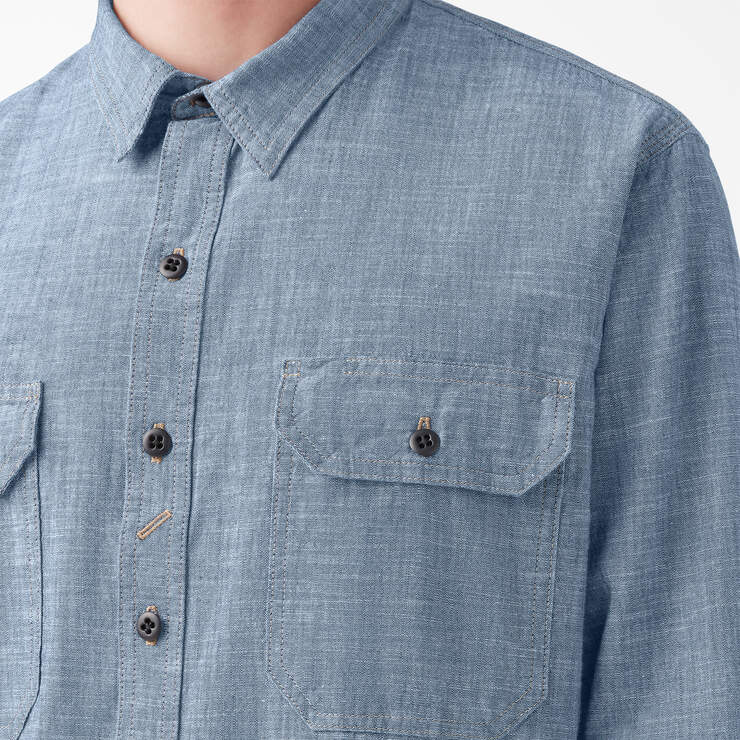 Dickies 1922 Long Sleeve Work Shirt - Rinsed Blue Chambray (RBLC) image number 5