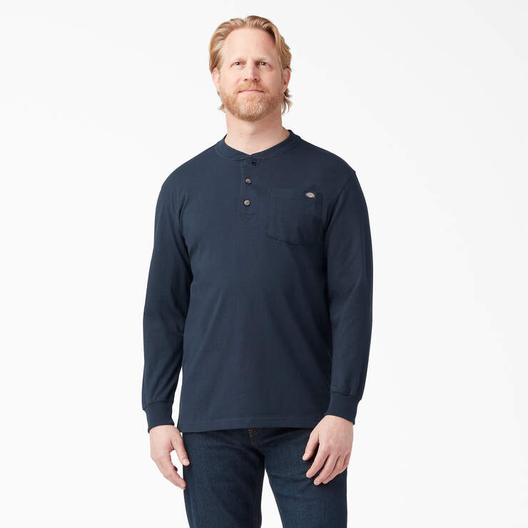 Heavyweight Long Sleeve Henley T-Shirt - Dark Navy (DN) image number 1