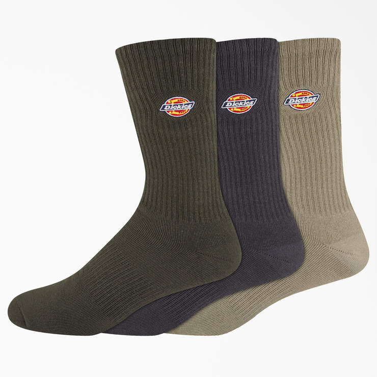 Dickies Embroidered Crew Socks, Size 6-12, 3-Pack - Assorted Colors (QA) image number 1