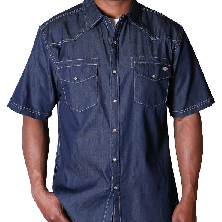 Short Sleeve Denim Western Shirt - Indigo Denim Blue (ID9) image number 1
