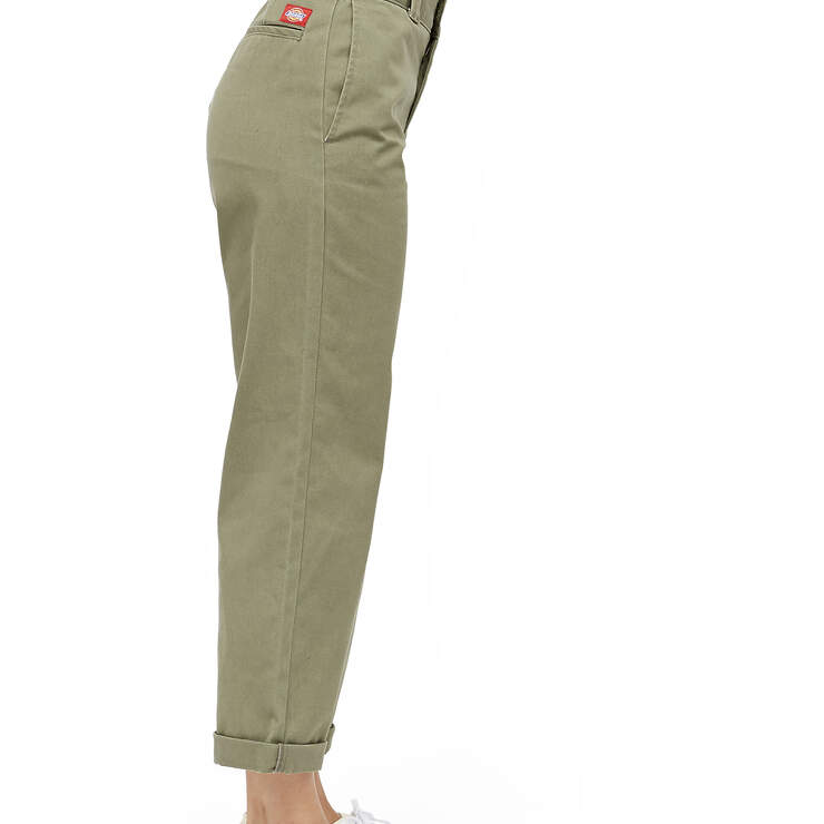 Dickies Girl Juniors' Roll Hem 26" High Rise Work Cropped Pants - Olive Green (OLI) image number 3