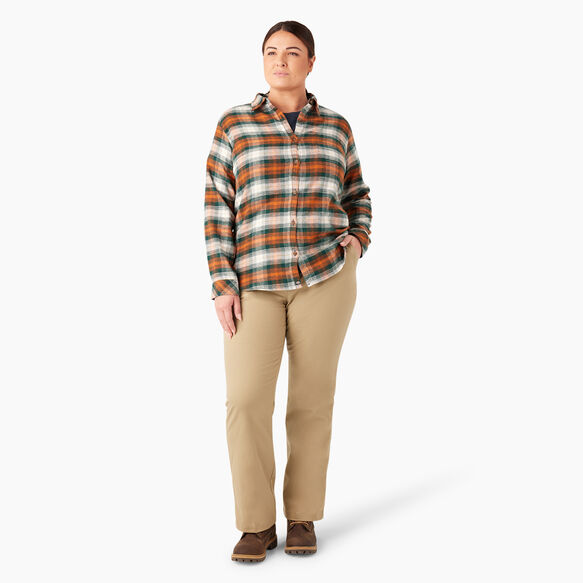 Women&#39;s Plus Long Sleeve Plaid Flannel Shirt - Forest/Copper Ombre Plaid &#40;C1T&#41;