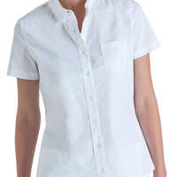 Dickies Girl Juniors' Poplin Short Sleeve Button Down Shirt - White (WHT)
