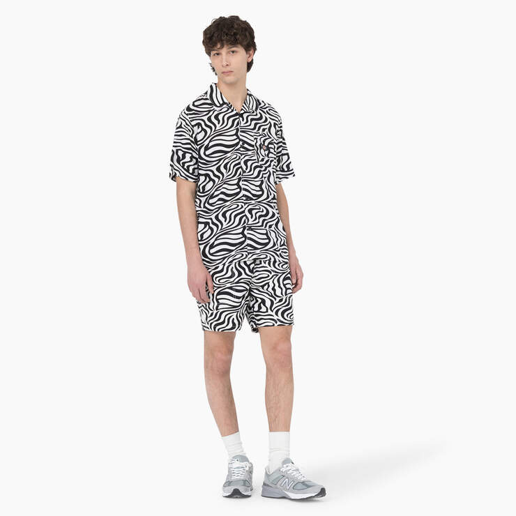 Zebra Print Short Sleeve Shirt - Black/White (BKWH) image number 3