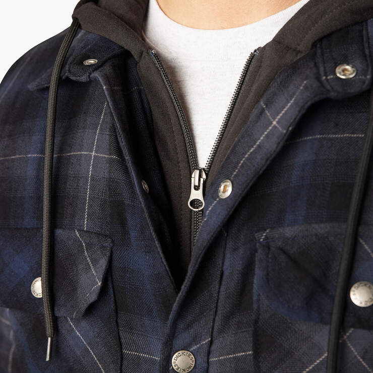 Water Repellent Flannel Hooded Shirt Jacket - Black Ink Navy Ombre Plaid (B2P) image number 10