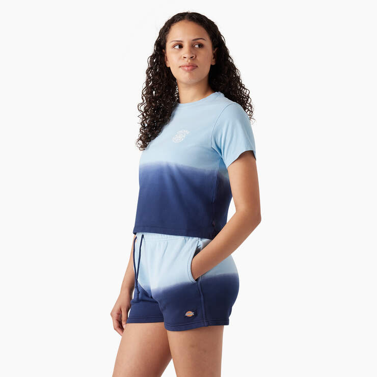 Women's Ombre Cropped T-Shirt - Sky Blue/Ink Navy Dip Dye (SKD) image number 3