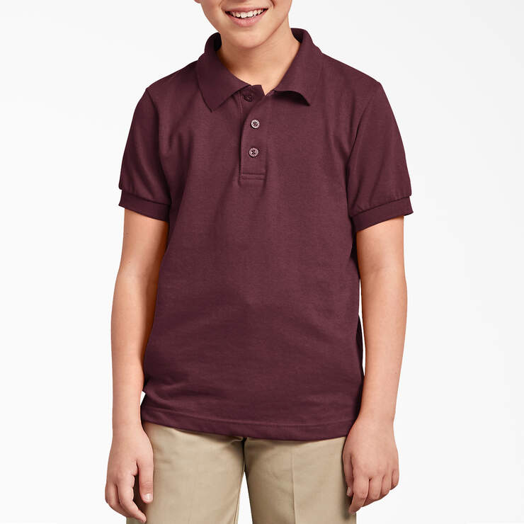 Kids' Piqué Short Sleeve Polo, 4-20 - Burgundy (BY) image number 1