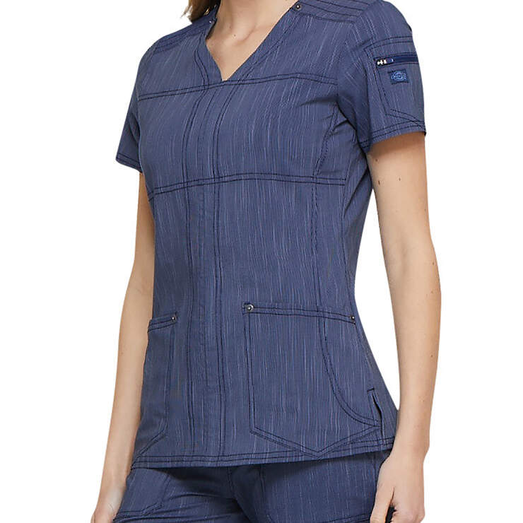 Women's Advance Two-Tone Twist V-Neck Scrub Top with Zipper Pocket - Navy Blue (NVY) image number 3