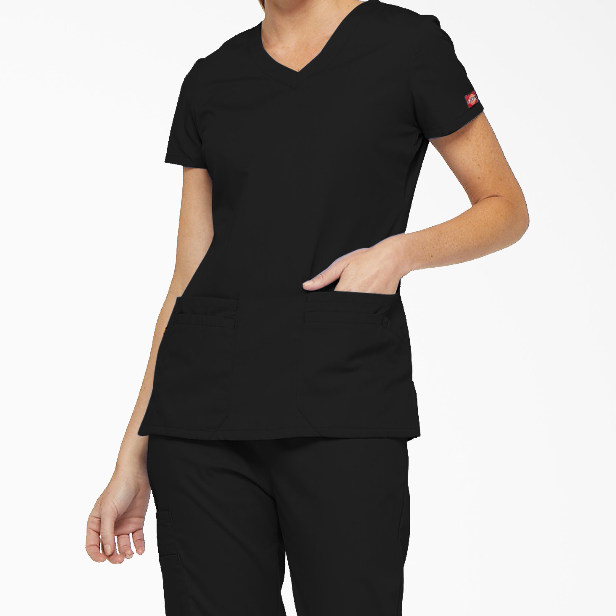 82851 Dickies Junior Women Fit New V Neck Front Patch Pockets Medical Scrub Top 