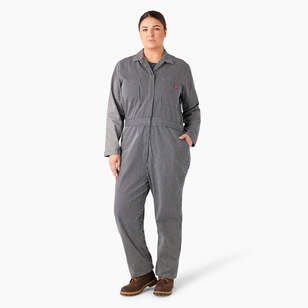 Women's Plus Relaxed Fit Long Sleeve Hickory Stripe Overalls