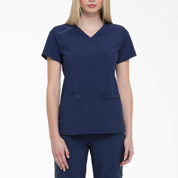 Women's EDS Essentials Mock Wrap Scrub Top - Navy Blue (NYPS) image number 1